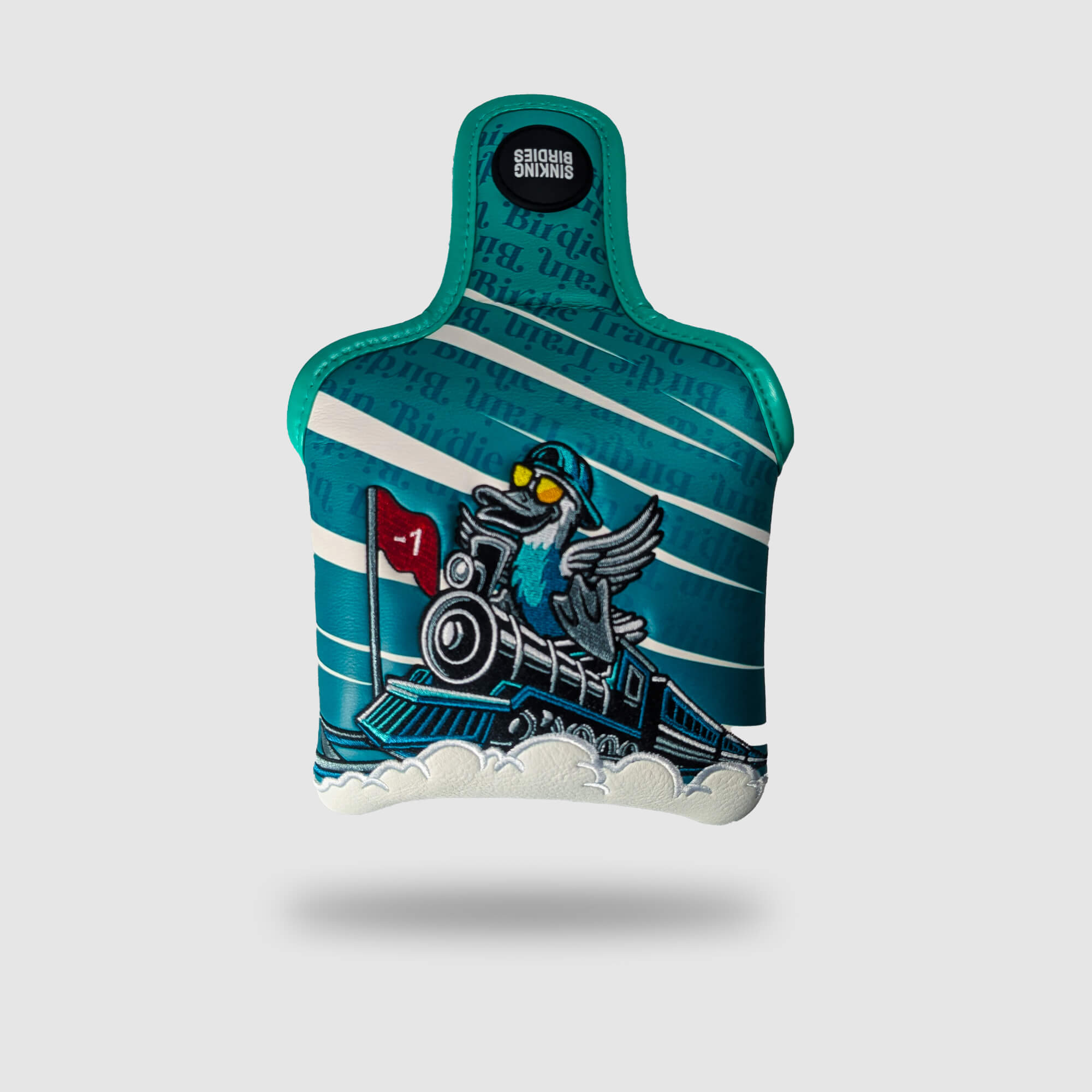 SINKING BIRDIES マレットパターカバー Birdie Train 2.0:フラップを開いた状態