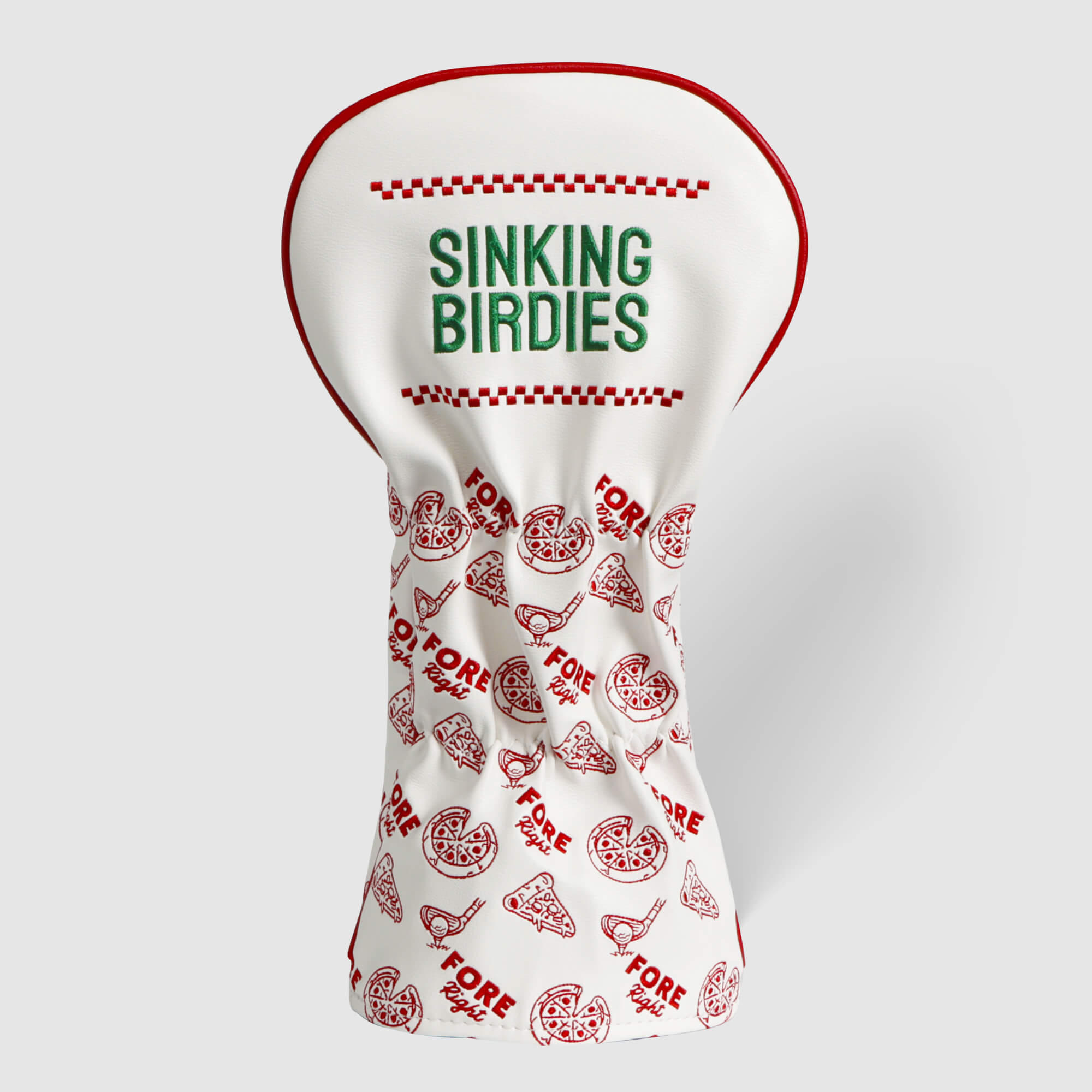 SINKING BIRDIES ドライバーカバー Fresh Slices:ブランドロゴとピザ柄のある背面