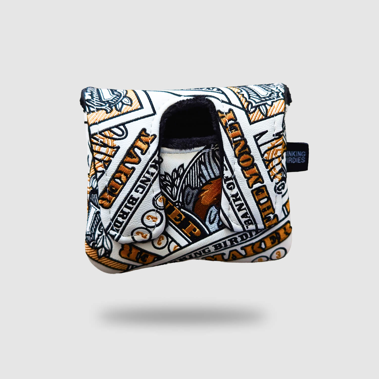 SINKING BIRDIES センターシャフトマレットパターカバー Money Maker：中央のシャフト用開口部がある背面